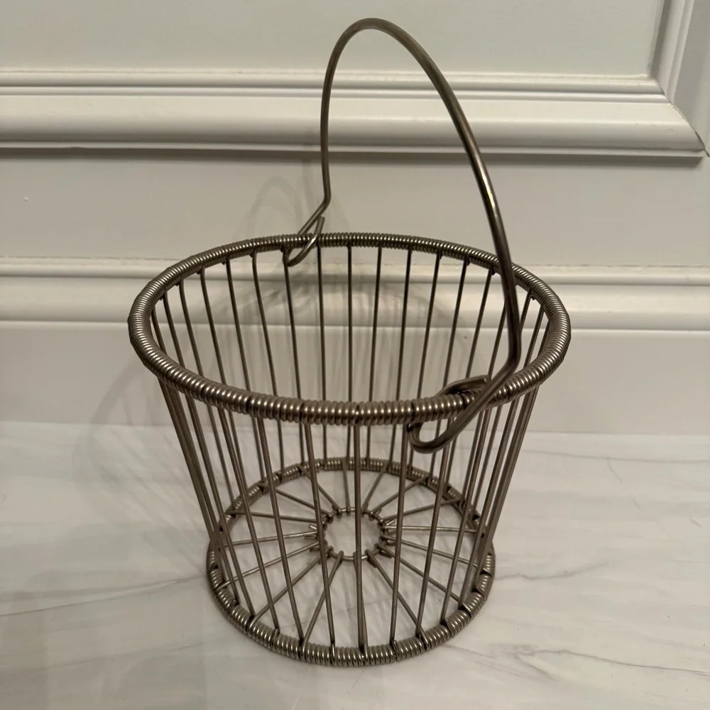Hefty vintage silver French wire egg basket
